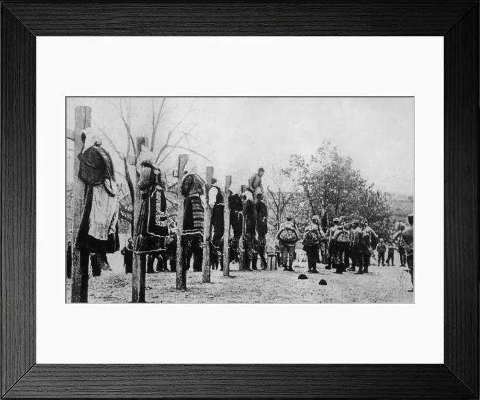 Framed Print : World War 1. Serbian civilians executed by Austrian soldiers, include three women. Ca. 1914-18 Framed Print : World War 1. Serbian civilians executed by Austrian soldiers, include three women. Ca. 1914-18
