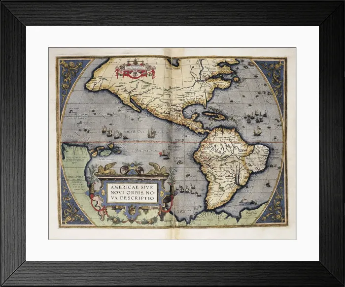 Framed Print : ORTELIUS, Abraham (1527-1598). Theatrum Orbis Terrarum. 1570. It is considered to be the first modern atlas. Map of America. Printed in Antwerp by Christophe Plantin (1588)