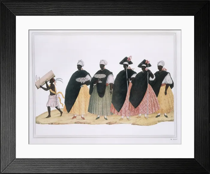 Framed Print : Slaves dressed for 'Fiesta del Rosario' festival, Brazil, 18th century. Watercolour. - J. Bedmar / Iberfoto / Everett Collection (525680)**US SALES ONLY**