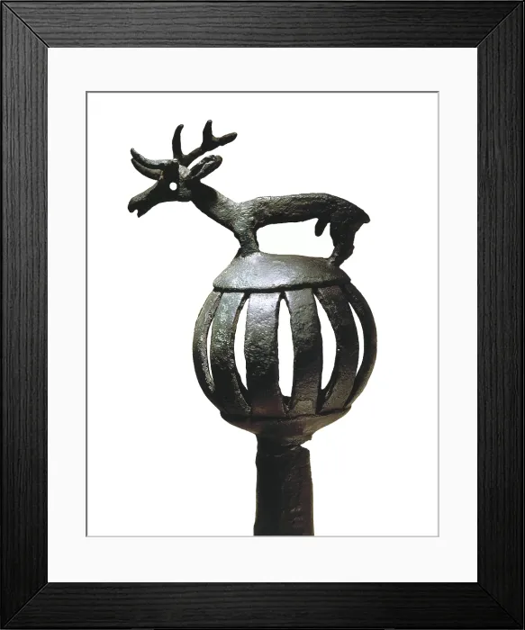 Framed Print : Stick handle with figure of a stag 7th BC. Bronze. Proceeds from Kuban, Russia. Scythian Art. Jewelry; Sculpture on bronze. RUSSIA. Saint Petersburg. State Hermitage Museum
