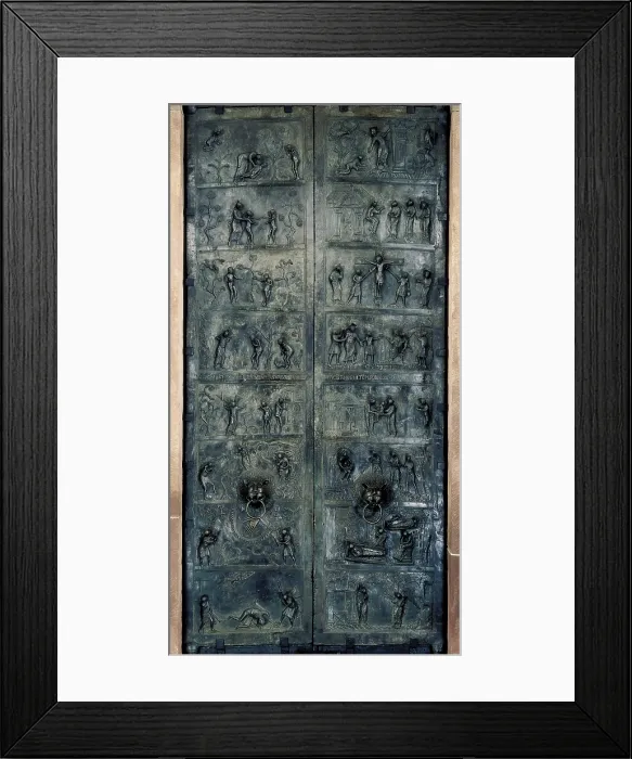 Framed Print : The Bernward Doors. 1015. GERMANY. Hildesheim. Cathedral of St. Mary. Decorated with the Biblical Scenes of Creation and Redemption. Ottonian art. Relief