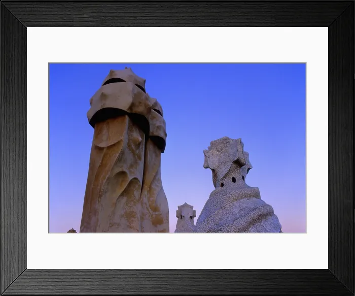 Framed Print : SPAIN. Barcelona. Mil House or 'The Quarry'. Detail of the roof chimneys. Modernism. Architecture