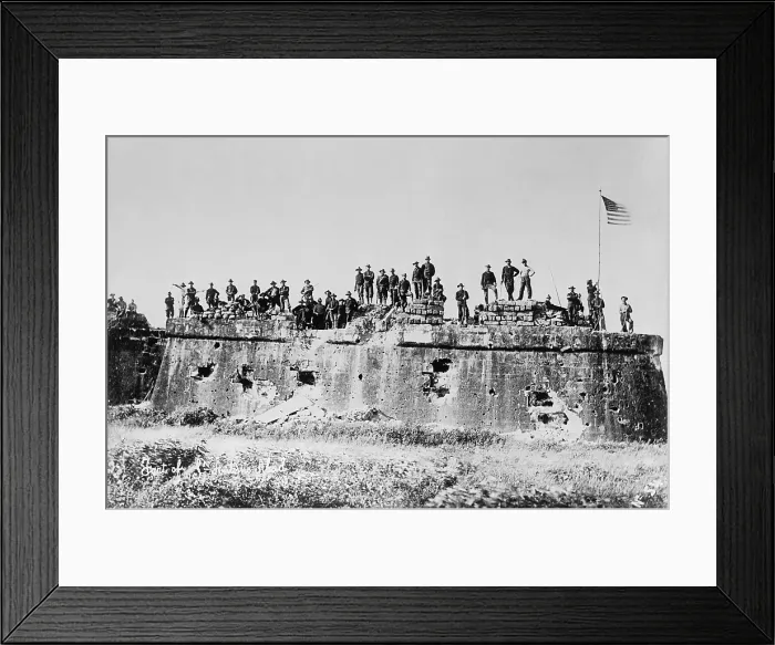 Framed Print : American troops after the flag raising Fort San Antonio de Abad, Malate, Manila, on August 13, 1898