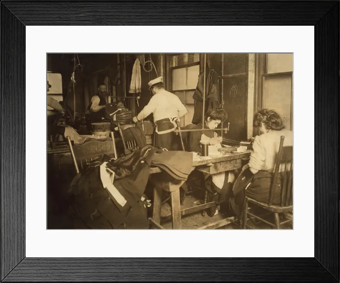 Framed Print : Workers in a cramped New York City garment sweatshop in 1908. Photograph by Lewis Hine Framed Print : Workers in a cramped New York City garment sweatshop in 1908. Photograph by Lewis Hine