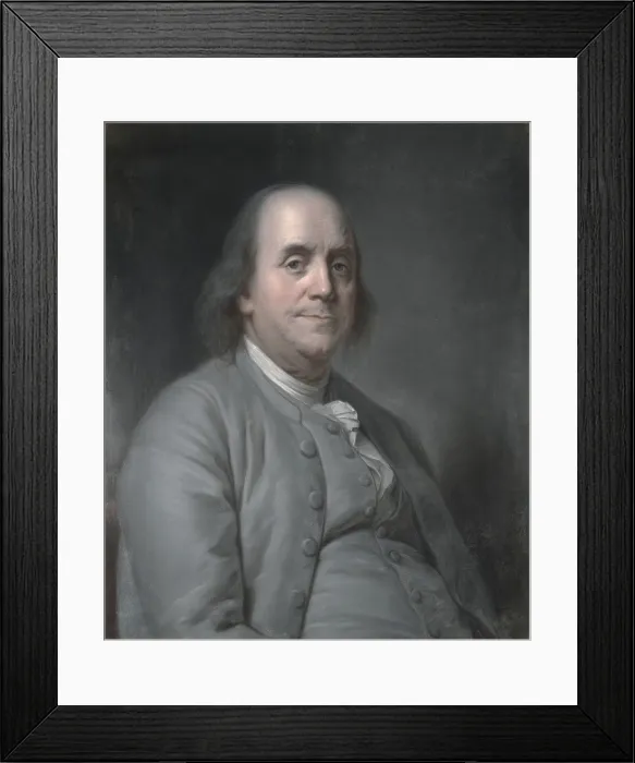 Framed Print : Benjamin Franklin, 1783, by Joseph-Siffred Duplessis. Painted in France, when Franklin was United States Minister to Sweden, this portrait has been copied for over two centuries