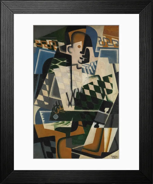 Framed Print : HARLEQUIN WITH A GUITAR, by Juan Gris, 1917, Spanish Cubist painting, oil on panel