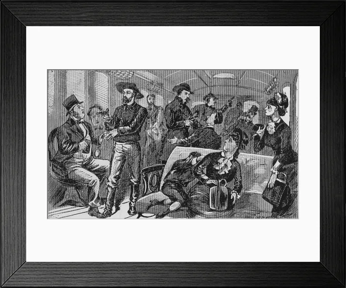 Framed Print : The James Brothers robbing a Missouri train. 1870's