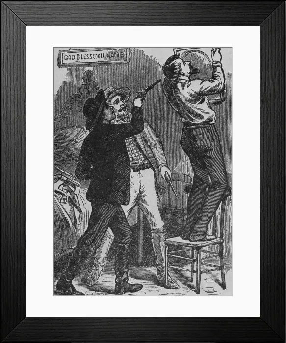 Framed Print : Bob Ford murdering Jesse James. His brother, Charles and Bob were Jesse's last partners, and may have been acting as a government agents or a reward seekers