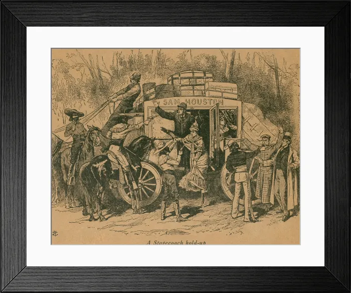 Framed Print : A Stagecoach Holdup. Illustration from BELLE STAR by Burton Rascoe