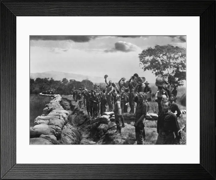 Framed Print : US troops cheering the news of the surrender of Santiago, Cuba, on July 16, 1898