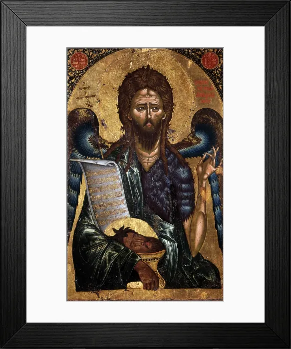 Framed Print : St. John the Precursor, by Onufri, 16th Century, tempera on wood - Albania, Berat, Onufri Museum. Whole artwork view. Icon of St. John the Baptist (the precursor) Framed Print : St. John the Precursor, by Onufri, 16th Century, tempera on wood - Albania, Berat, Onufri Museum. Whole artwork view. Icon of St. John the Baptist (the precursor)