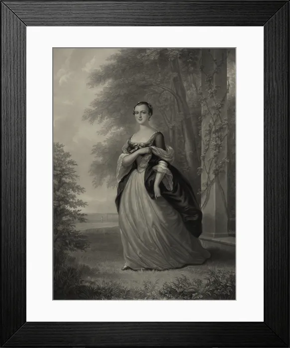 Framed Print : Martha Dandridge Custis in 1757, the year her husband of 7 years died. Daniel Parke Custis left Martha an inheritance of 17, 500 acres of plantation land and 300 enslaved workers