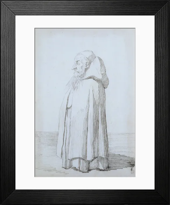 Framed Print : Caricature of Father Agathon, by Pier Leone Ghezzi, ca. 1730, 18th Century, drawing - Private collection. Whole artwork view