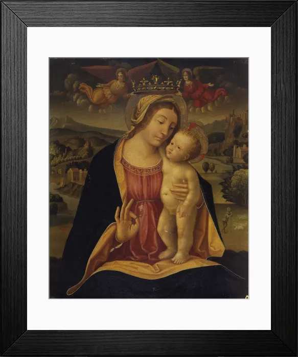 Framed Print : Madonna of Carnation crowned by Angels, 1500 - 1520 ca. 16th Century, oil on board - Italy, Lombardy, Milan, Castello Sforzesco, Civic Collection of Ancient Art