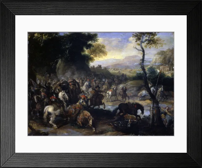 Framed Print : Battle Scene, by Unknown Artist after Johann Philipp Lembke, 17th Century, oil on canvas - Italy, Lombardy, Milan, Castello Sforzesco, Civic Collection of Ancient Art