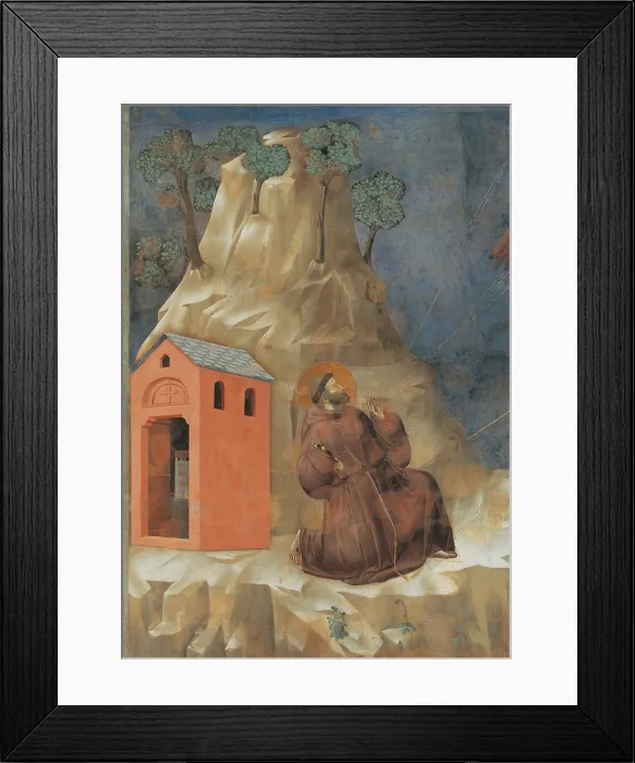 Framed Print : St. Francis Receiving Stigmata, by Giotto, 1297 - 1300, 13th - 14th Century, fresco - Italy, Umbria, Assisi, Papal Basilica of St. Francis of Assisi, Upper Basilica. Detail. St