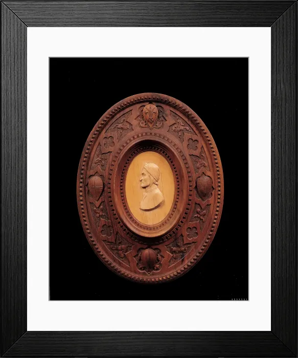 Framed Print : Romanelli Ferdinando, Frame with portrait of Dante Alighieri, 1871, 19th Century, walnut and maple wood carved, Italy, Tuscany, Florence, Palazzo Pitti, Wardrobe