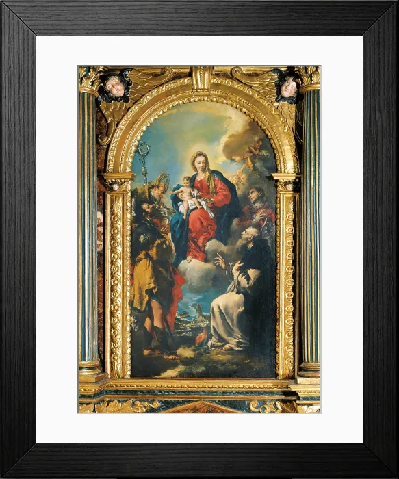Framed Print : Virgin Mary with Child and Saints, by Francesco Guardi and Giovanni Antonio Guardi, 18th Century, canvas - Italy, Trentino Alto Adige, Vigo d'Anaunia, Parish Church