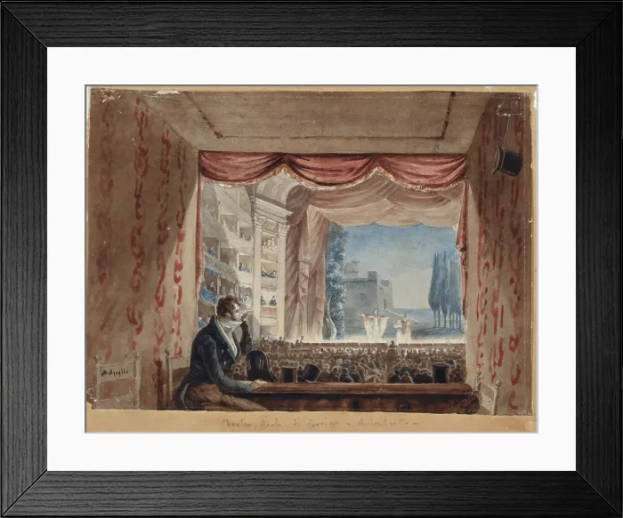 Framed Print : D'Azeglio Massimo, At the Theater with Self-portrait, 1817 - 1818, 19th Century, watercolor, Italy, Lazio, Rome, National Gallery of Modern Art