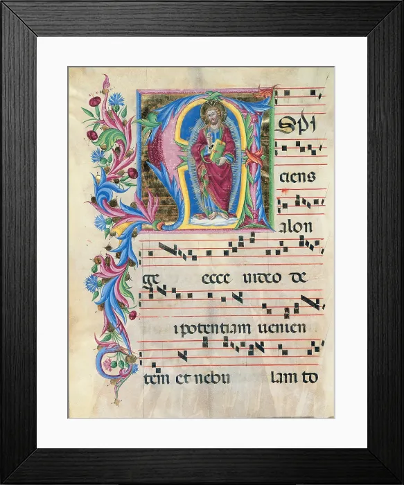 Framed Print : Anonymous Sienese painter, Day hours and night hours antiphonary from the first Saturday of Advent to the IV Sunday after Epiphany, 15th Century, illuminated manuscript, Italy Framed Print : Anonymous Sienese painter, Day hours and night hours antiphonary from the first Saturday of Advent to the IV Sunday after Epiphany, 15th Century, illuminated manuscript, Italy