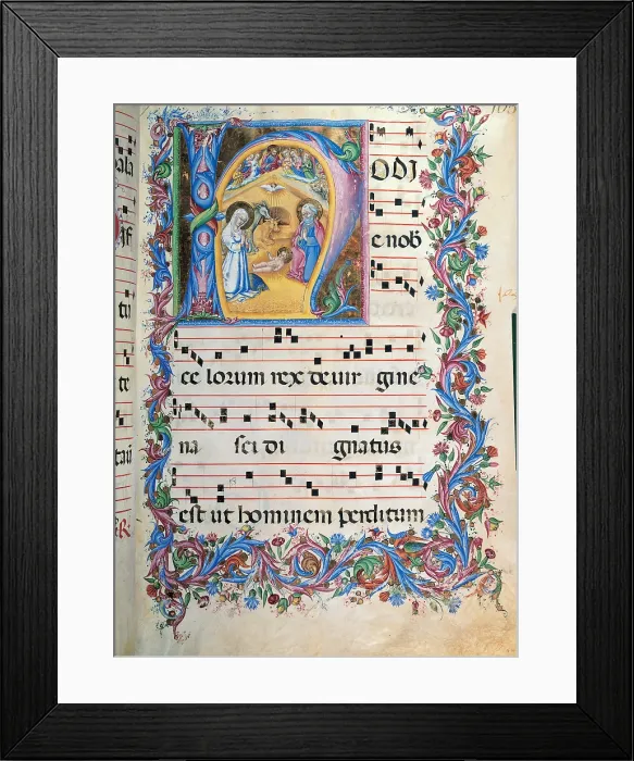 Framed Print : Anonymous Sienese painter, Day hours and night hours antiphonary from the first Saturday of Advent to the IV Sunday after Epiphany, 15th Century, illuminated manuscript, Italy Framed Print : Anonymous Sienese painter, Day hours and night hours antiphonary from the first Saturday of Advent to the IV Sunday after Epiphany, 15th Century, illuminated manuscript, Italy