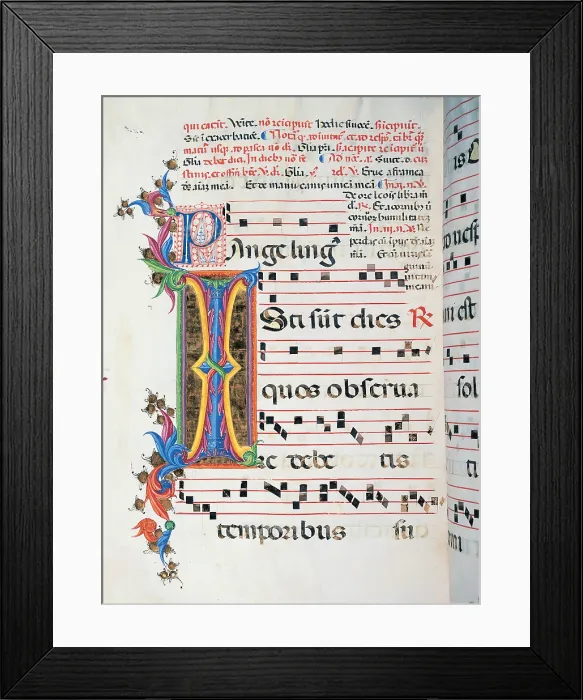Framed Print : Anonymous Sienese painter, Diurnal and Nocturne Antiphonary from the First Saturday after Epiphany to Holy Saturday, 15th Century, illuminated manuscript, Italy, Tuscany, Siena