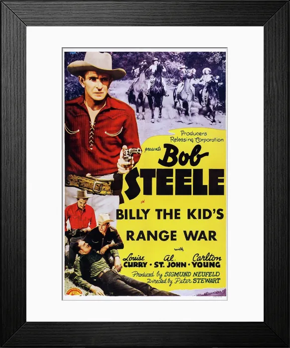 Framed Print : BILLY THE KID'S RANGE WAR, (aka TEXAS TROUBLE), US poster, Bob Steele (top left), 1941