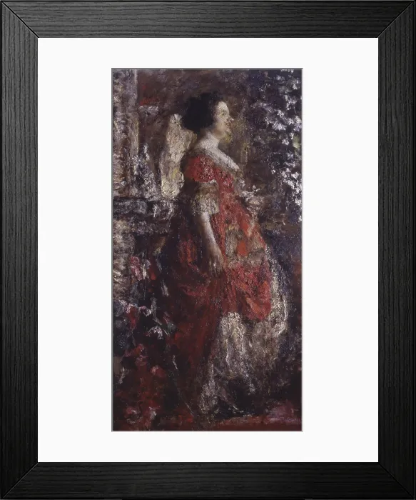 Framed Print : Lady in Red, by Antonio Mancini, 1926, 20th Century, oil on canvas - Italy, Campania, Naples, Gallery of the Academy of Fine Arts. Whole artwork view