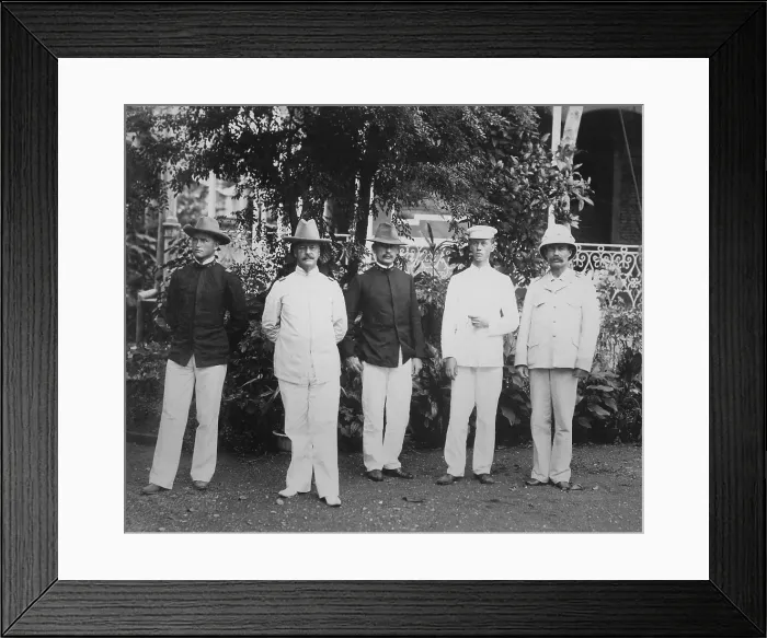 Framed Print : Major General Arthur MacArthur (2nd from left) and his staff in the Philippines, 1898. The father of Gen