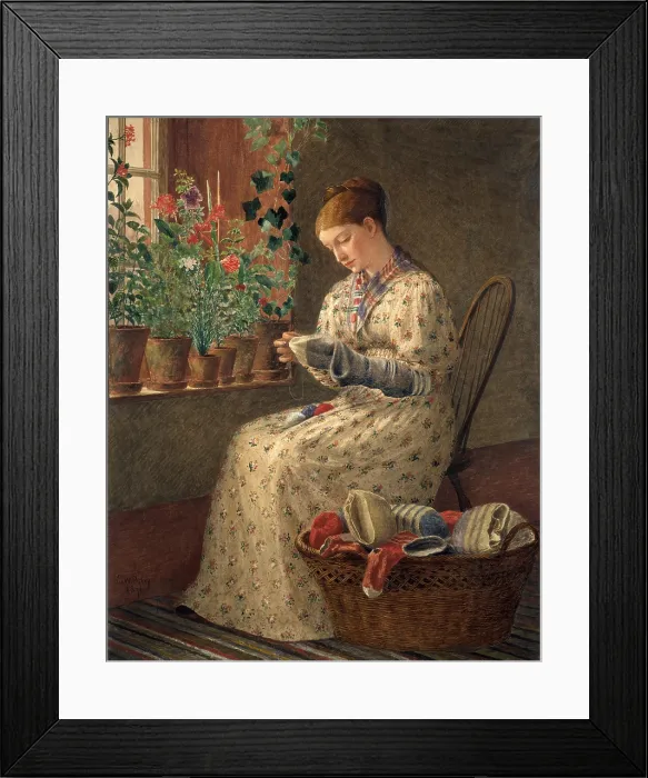 Framed Print : A MONTHS DARNING, by Enoch Wood Perry, 1876, American watercolor painting