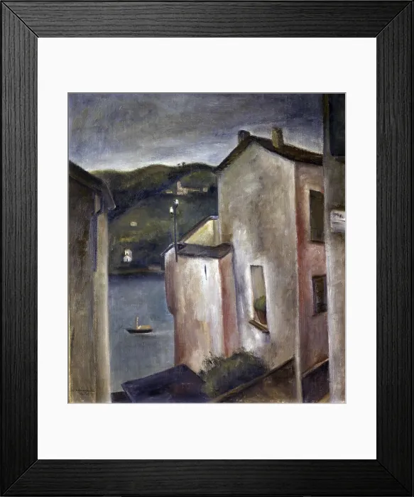 Framed Print : Houses on the Lake, by Canegrati Amerigo, 1929, 20th Century, oil on canvas - Italy, Lombardy, Milan, Civic Collection of Modern Art - GAM. Whole artwork view