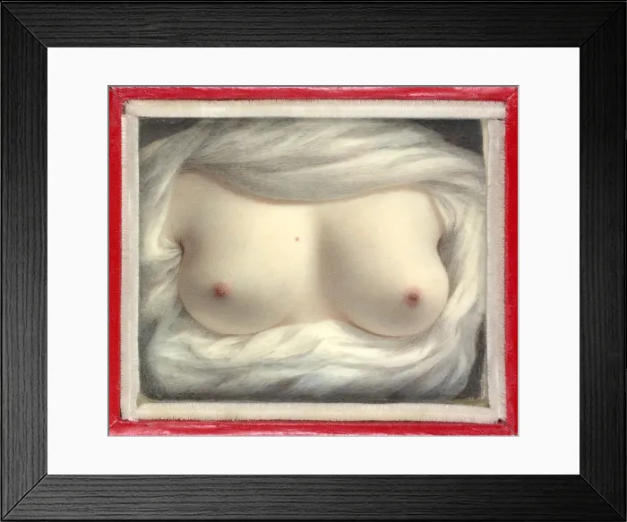 Framed Print : BEAUTY REVEALED, by Sarah Goodridge, 1828, American painting, watercolor on ivory. Miniature of the artists breast, painted for her friend, Senator Daniel Webster