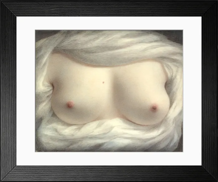 Framed Print : BEAUTY REVEALED, by Sarah Goodridge, 1828, American painting, watercolor on ivory. Miniature of the artists breast, painted for her friend, Senator Daniel Webster