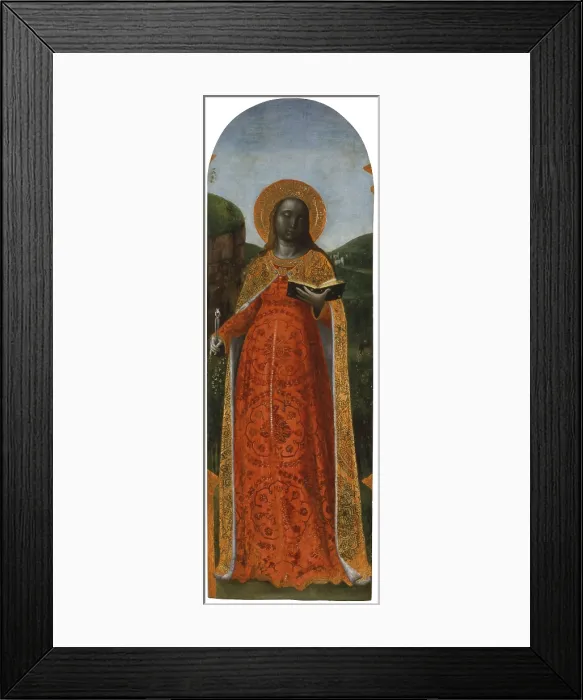 Framed Print : Saint Apollonia, by Vincenzo Foppa, 1490 - 1499, 15th Century, tempera on board, 48, 5 x 149, 5 cm - Italy, Lombardy, Brescia, Civic Collection Tosio Martinengo. Whole artwork view
