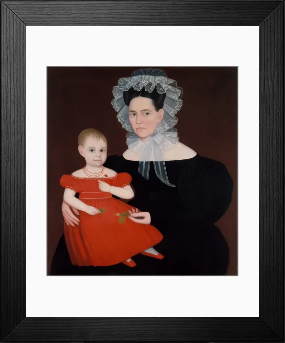 Framed Print : MRS. MAYER AND DAUGHTER, by Ammi Phillips, 1835-40, American painting, oil on canvas. The artist lived and worked as a traveling painter in New York State and New England
