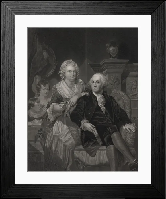 Framed Print : George and Martha Washington at home, with two children in the background