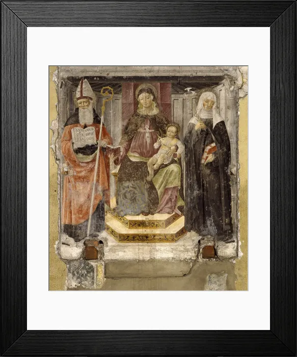 Framed Print : Madonna with Child, Saint Augustine and Saint Catherine from Siena, by Matteo della Chiesa, 15th Century, fresco, 175 x 175 cm - Italy, Lombardy, Lodi, Church of Saint Agnes