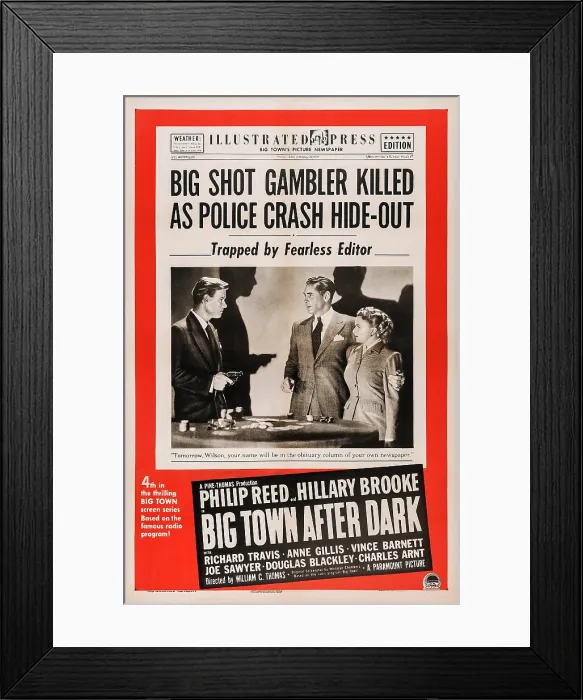 Framed Print : BIG TOWN AFTER DARK, US poster, from left: Richard Travis, Phillip Reed, Hillary Brooke, 1947
