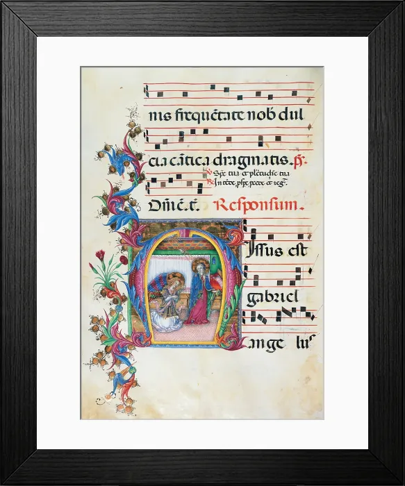 Framed Print : Anonymous Sienese painter, Diurnal and Nocturne Antiphonary from the First Saturday after Epiphany to Holy Saturday, 15th Century, illuminated manuscript, Italy, Tuscany, Siena