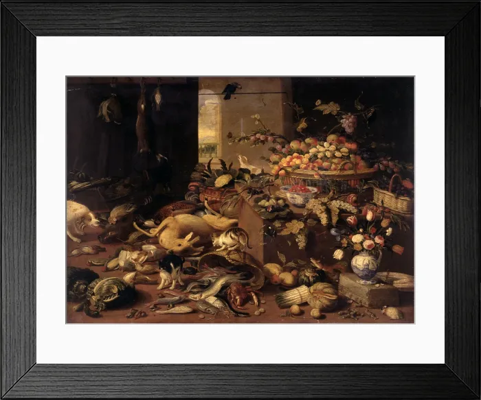 Framed Print : Still Life, after Jan van Kessel, 17th Century, oil on board, 37 x 52 cm - Italy, Lombardy, Milan, Castello Sforzesco, Civic Collections of Ancient Art. Whole artwork view