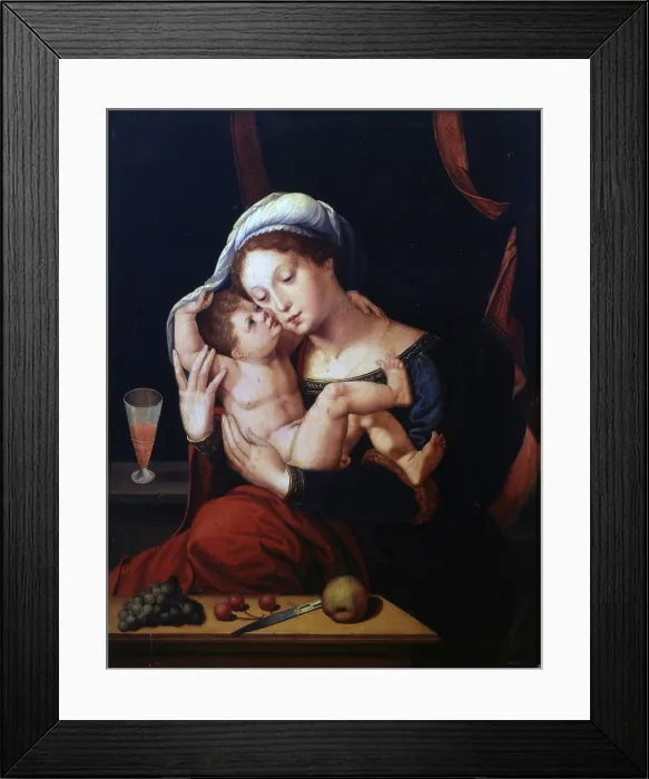 Framed Print : Madonna with Child, after Jan Gossaert also known as Mabuse, 16th Century, oil on board, 62 x 49 cm - Italy, Lombardy, Milan, Castello Sforzesco, Civic Collections of Ancient Art