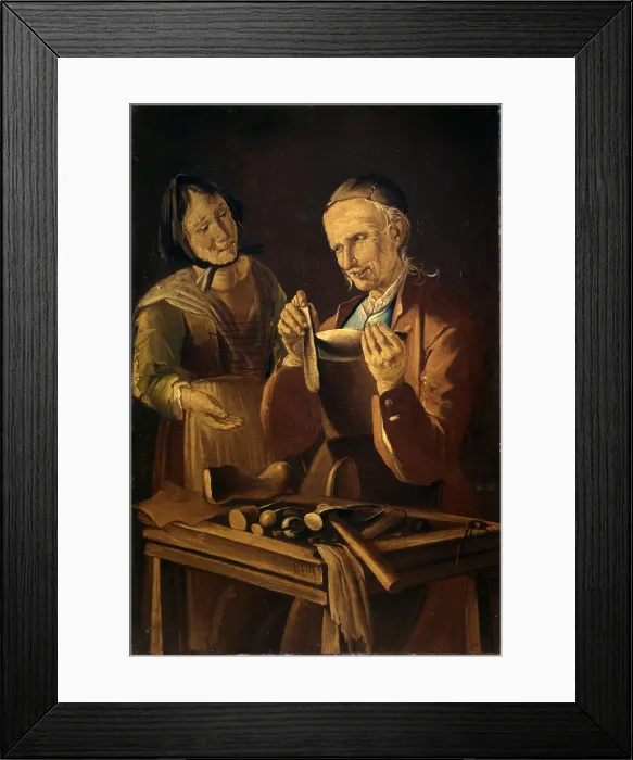 Framed Print : Cobbler at work, by Unknown Artist after Giacomo Francesco Cipper also known as Todeschini, begin of the 17th century, oil on canvas - Italy, Lombardy, Milan, Castello Sforzesco