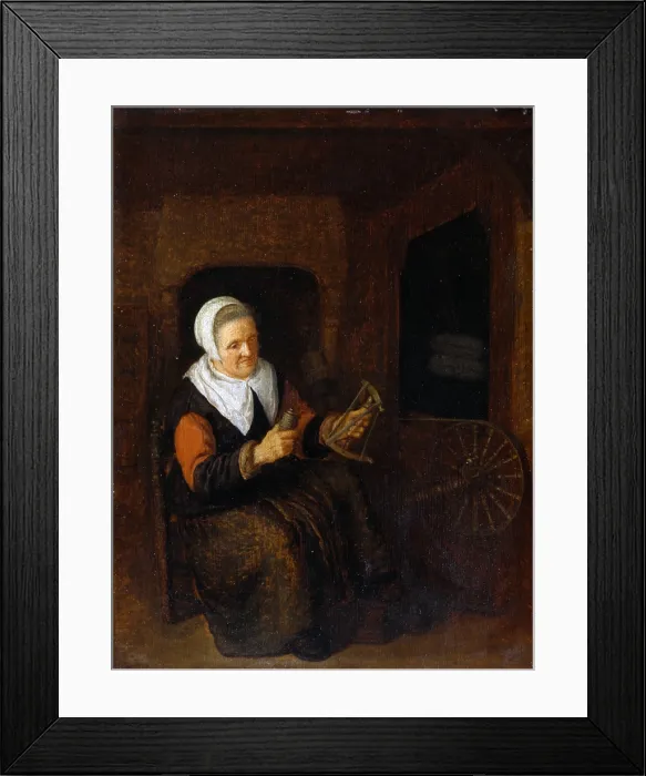 Framed Print : Woman with a Wool-winder, by Abraham de Pape, 1640 - 1650, 17th Century, oil on board, 34 x 25 cm - Italy, Lombardy, Milan, Castello Sforzesco, Civic Collections of Ancient Art