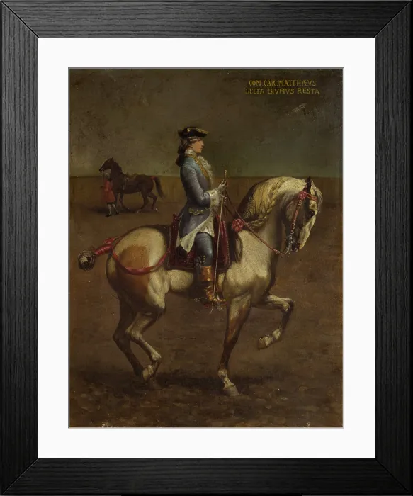 Framed Print : Equestrian Portrait of Count Carlo Matteo Litta Biumi Resta, attribute to Antonio Durini, 1790 - 1810 ca. end of the 18th - begin of the 19th Century, oil on canvas - Italy