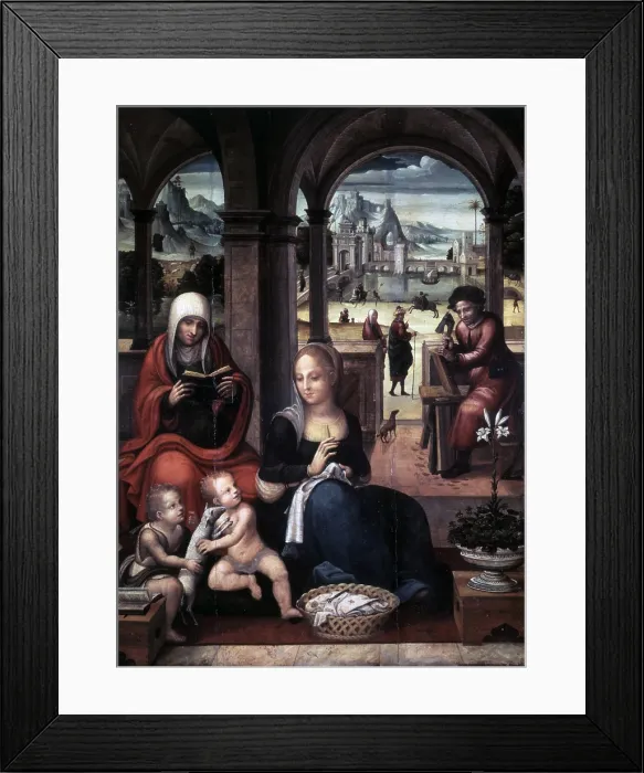 Framed Print : Holy Family, Master of the Grifo, 1500 - 1520, 16th Century, table - Spain, Valencia, Museum of Fine Arts San Pio V. Whole artwork view