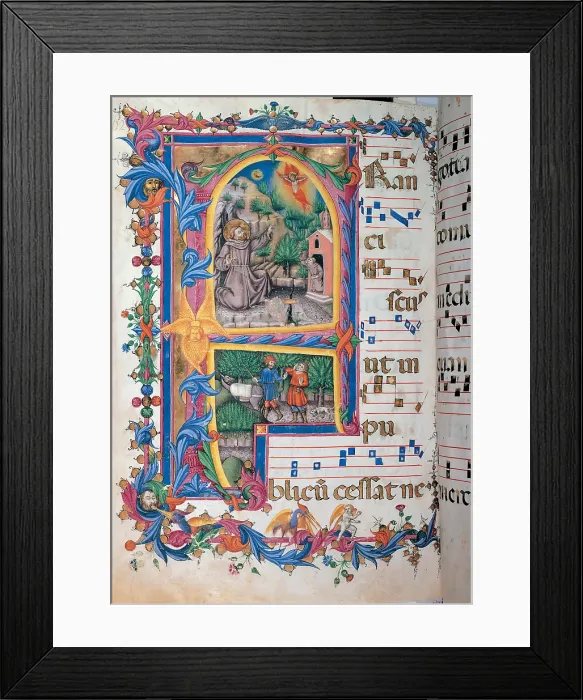 Framed Print : Anonymous Sienese painter, Day and night Antiphonary from the 6th Sunday after Pentecost to the Advent, 15th Century, illuminated manuscript, Italy, Tuscany, Siena