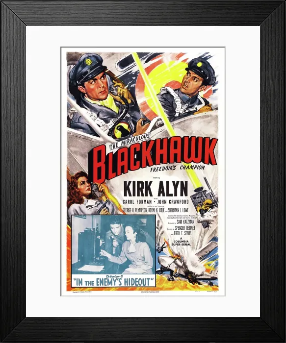 Framed Print : BLACKHAWK: FEARLESS CHAMPION OF FREEDOM, US poster, left from top: Kirk Alyn, Carol Forman, 1952