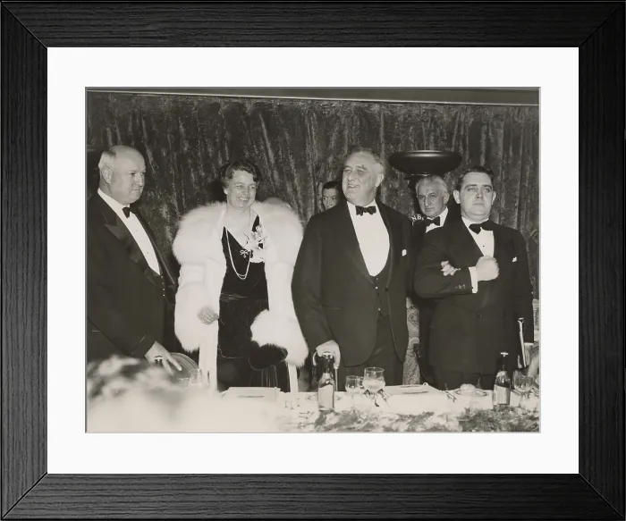 Framed Print : Franklin and Eleanor Roosevelt at Jackson Day Dinner. Mayflower Hotel, Jan. 8, 1938. James Farley, Chairman of the Democratic National Committee, is at left Framed Print : Franklin and Eleanor Roosevelt at Jackson Day Dinner. Mayflower Hotel, Jan. 8, 1938. James Farley, Chairman of the Democratic National Committee, is at left