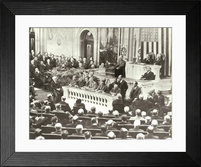 Framed Print : President Roosevelt delivering the State of the Union address. Jan. 4, 1939. FDR urged a general program for defense preparedness and denounced the European dictatorships