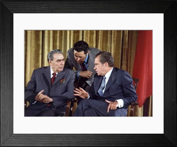 Framed Print : President Richard Nixon and Secretary Leonid Brezhnev at Summit of June 18-25, 1973. They were at the signing of an agreement to prevent nuclear war. (BSLOC_2015_14_46)